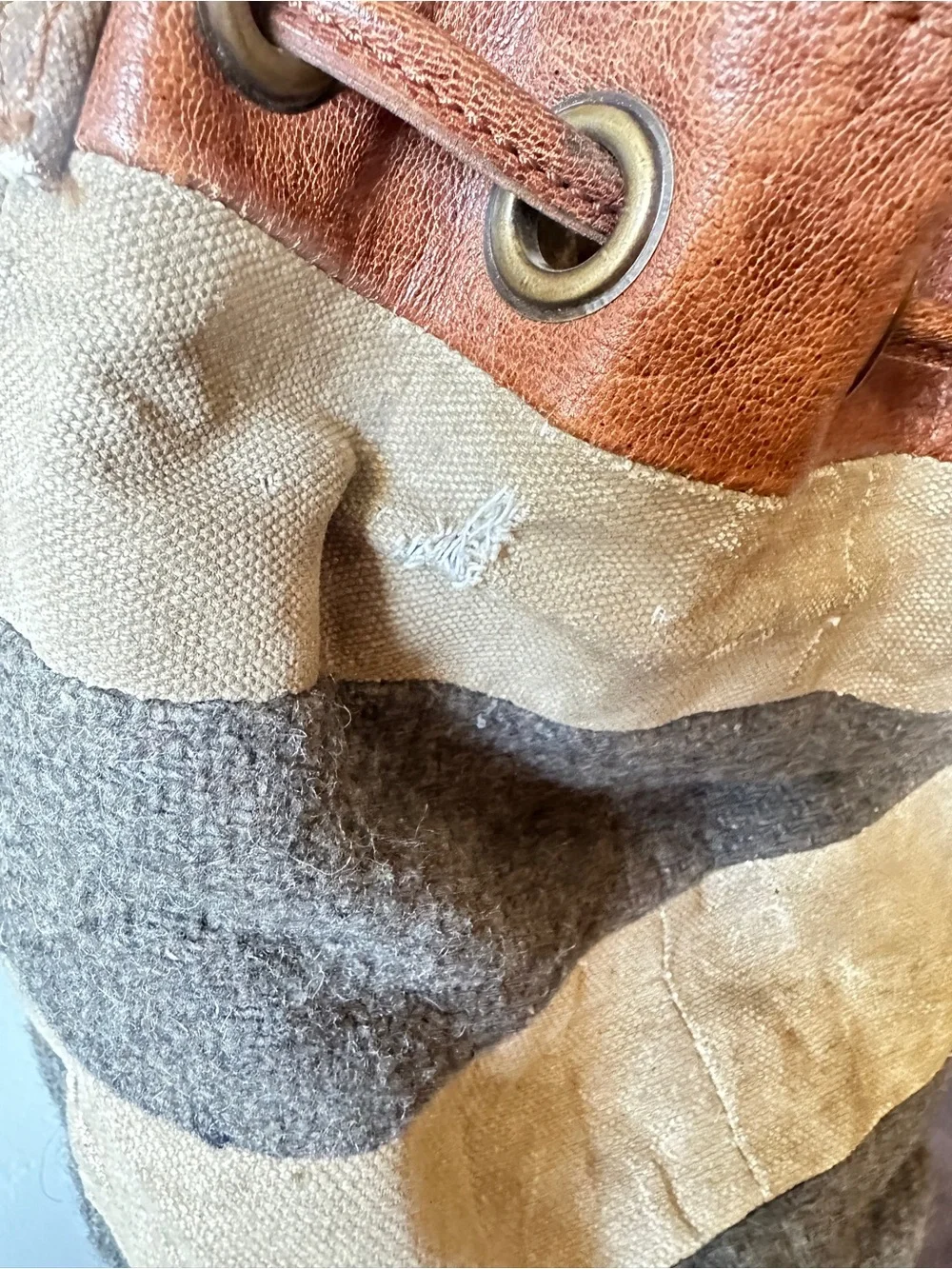 Mona B Striped Canvas Bucket Messenger Bag in Brown and Tan